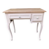 Console with 2 drawers, pink, wooden top.