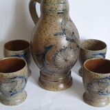 Sandstone pitcher and four cups by Loys Ruhlmann Betschdorf