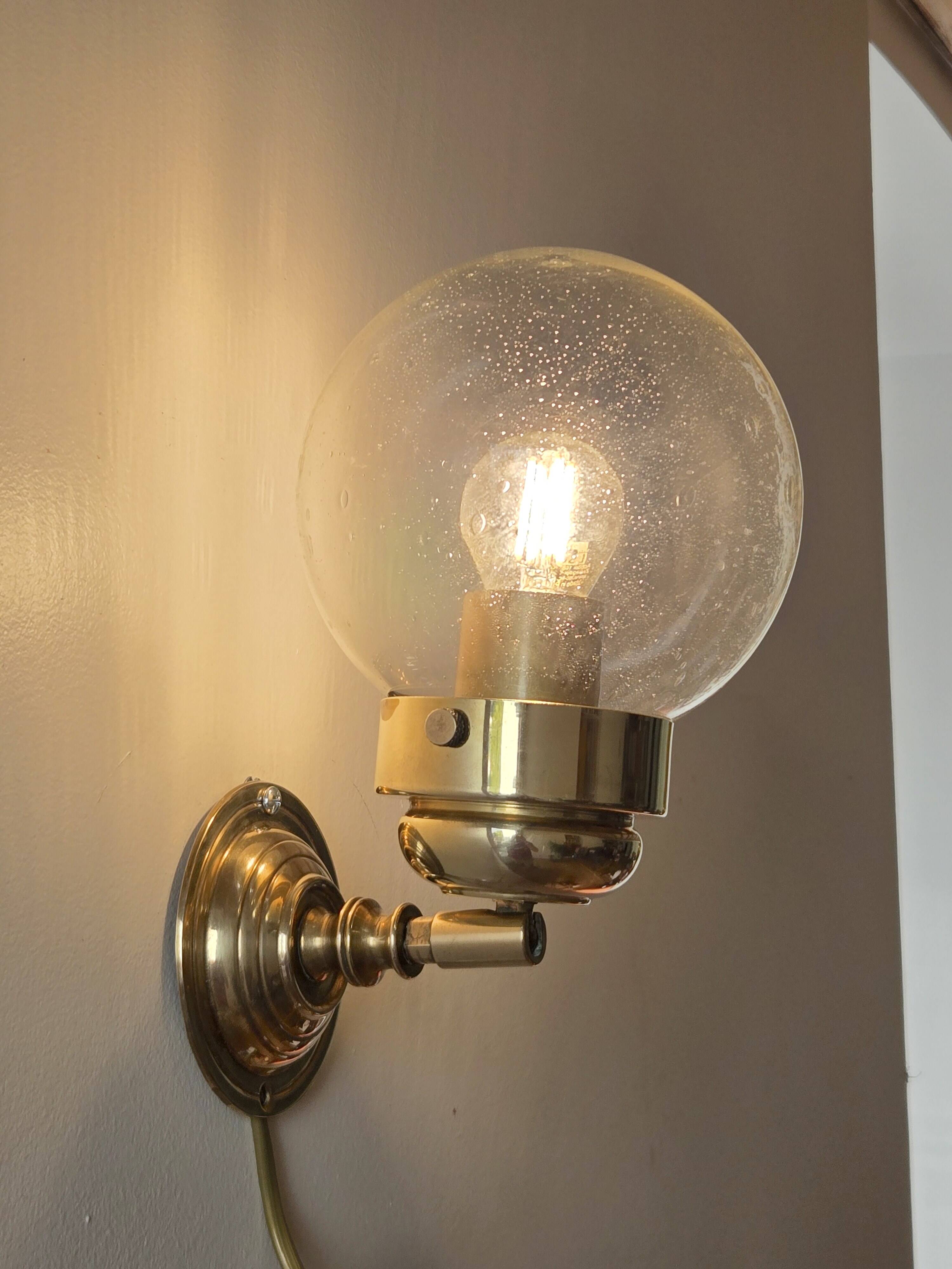 Pair of adjustable wall lights in blown glass and solid brass - modern design