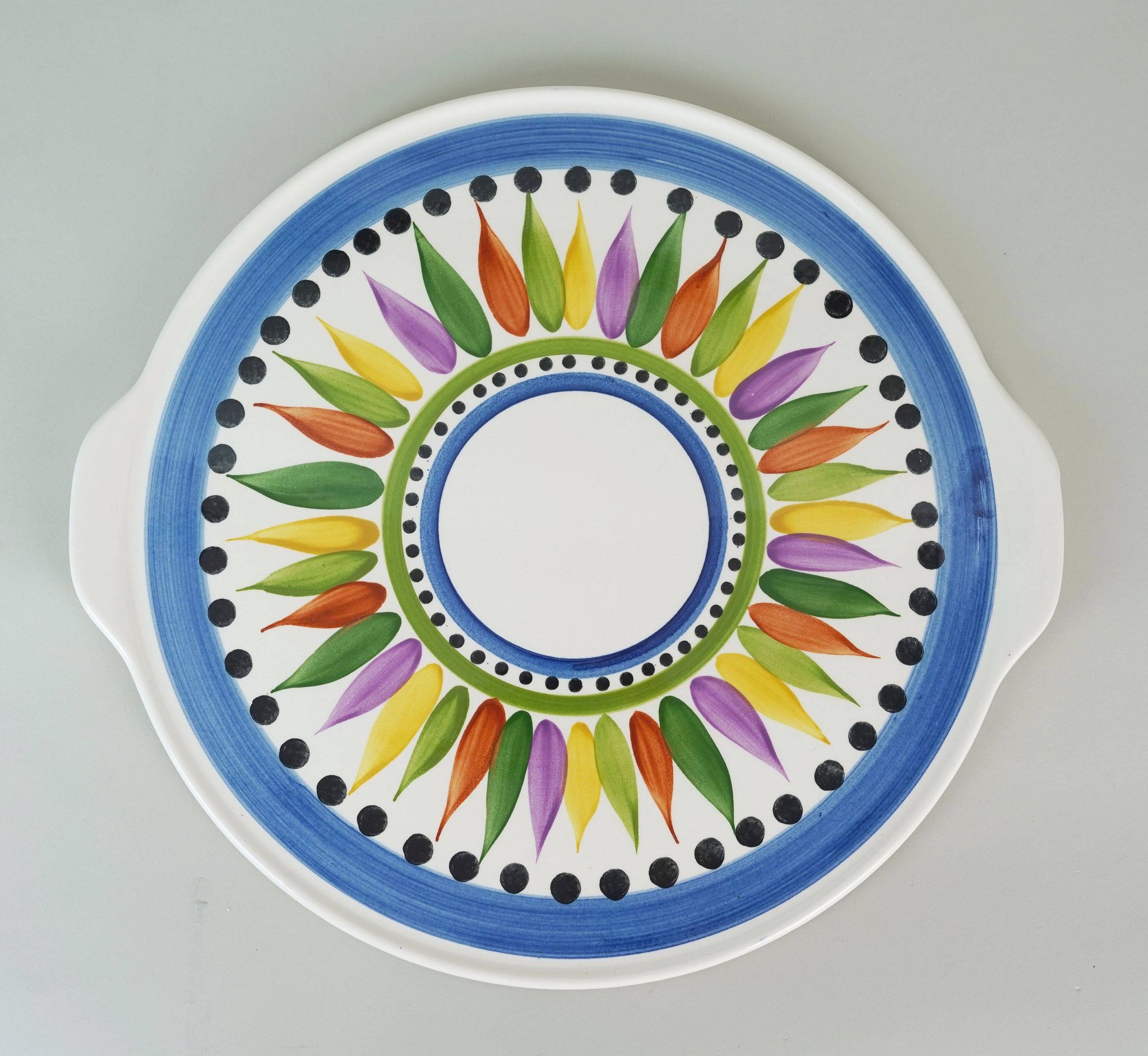 Rare 1950s cake plate villeroy & boch hand painted decor 'karla'
