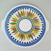 Rare 1950s cake plate villeroy & boch hand painted decor 'karla'