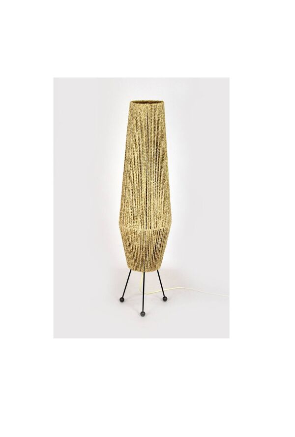 Lampadaire fusée de l'ère spatiale avec cordon tressé, ancienne Tchécoslovaquie, années 1960