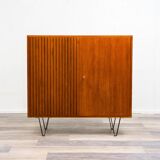 Highboard in teak wood with grooved doors,