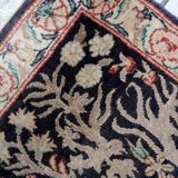 Tapis vintage fait main Tabriz – 48 x 64 cm – Noir & Motif Jardin - 1C971
