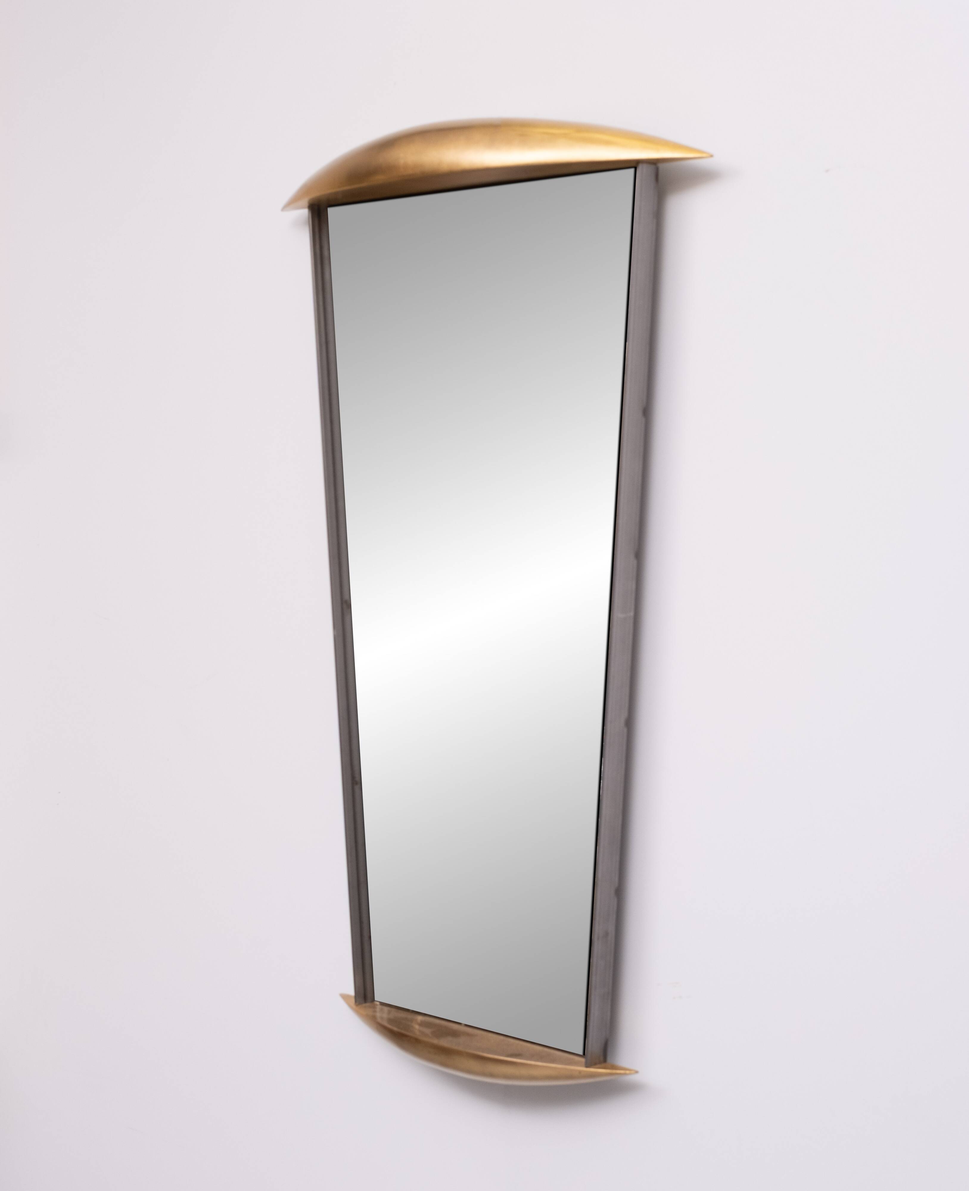Post Modern Full-Length Wall Mirror in Gold Wood and Metal, 1980s Italy