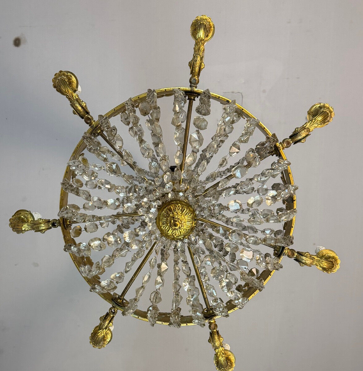Empire style lustre with pearl beads in gilded bronze, circa 1880.