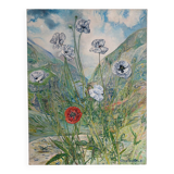 The foot of white poppies, signed Maurice Bouillot 1972
