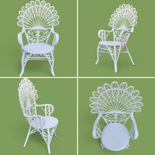 Fauteuil en rotin blanc Emmanuelle Peacock 1970