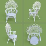 Emmanuelle Peacock white rattan armchair 1970