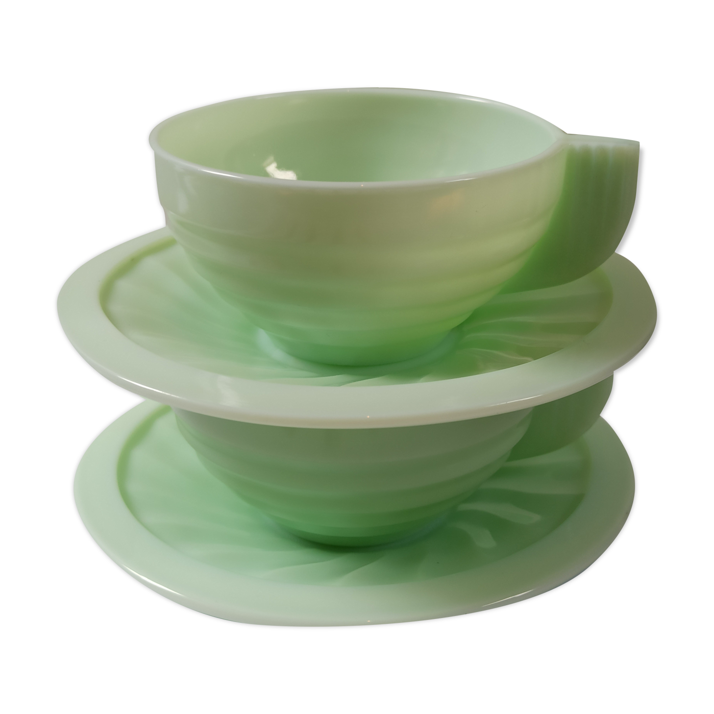 Opaline green art deco jadeite cups