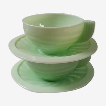 Opaline green art deco jadeite cups