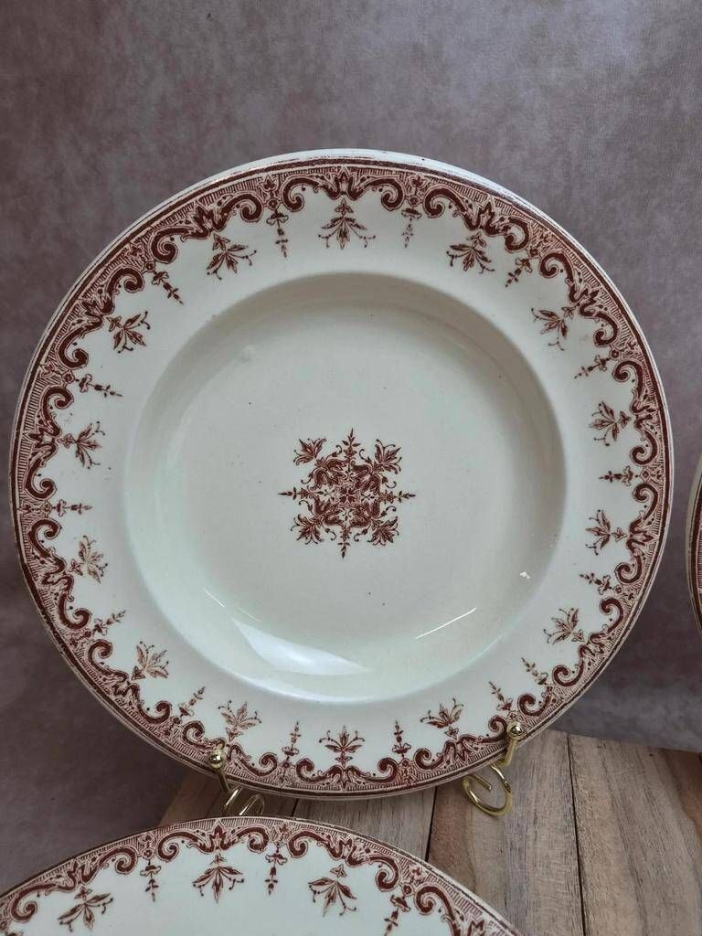Set of 5 deep plates Terre de Fer Clairefontaine Rouen sepia 19th century