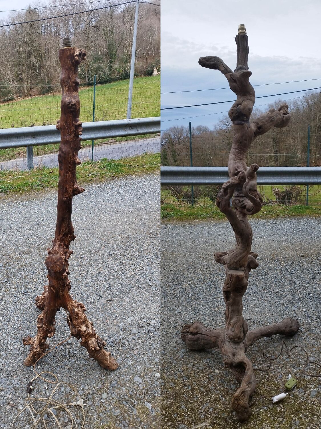 Pair of wooden floor lamps