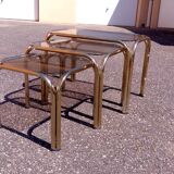 Series 3 pull out tables gold metal and glass