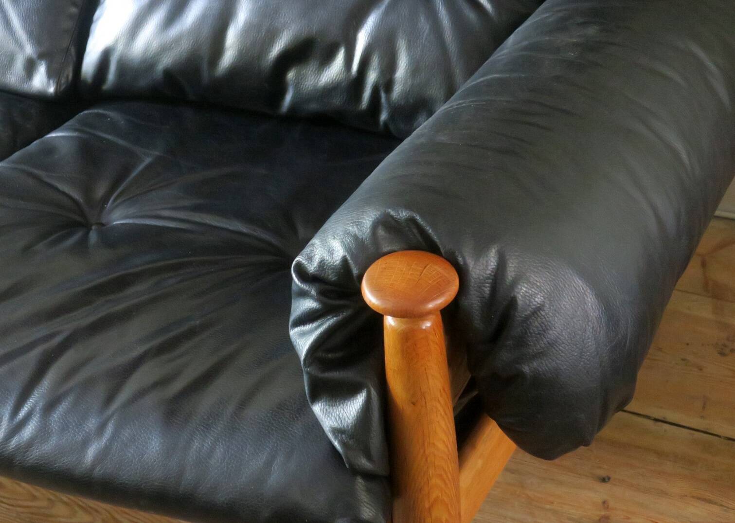 Eric Merthen leather sofa with matching ottoman, Sweden 1960s