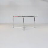 80s Chrome cross framed dining table glass table top