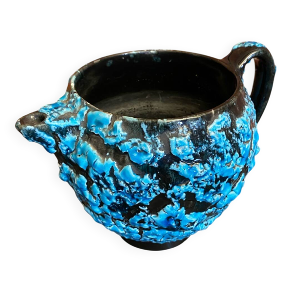 Pichet ancien cyclope charles cart céramique fat lava bleu + noir vint — Beyit
