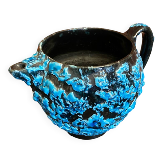 Old pichet cyclope charles cart ceramic fat lava blue + black vintage