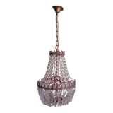 Lustre montgolfiere 3 feux bronze pampille cristal