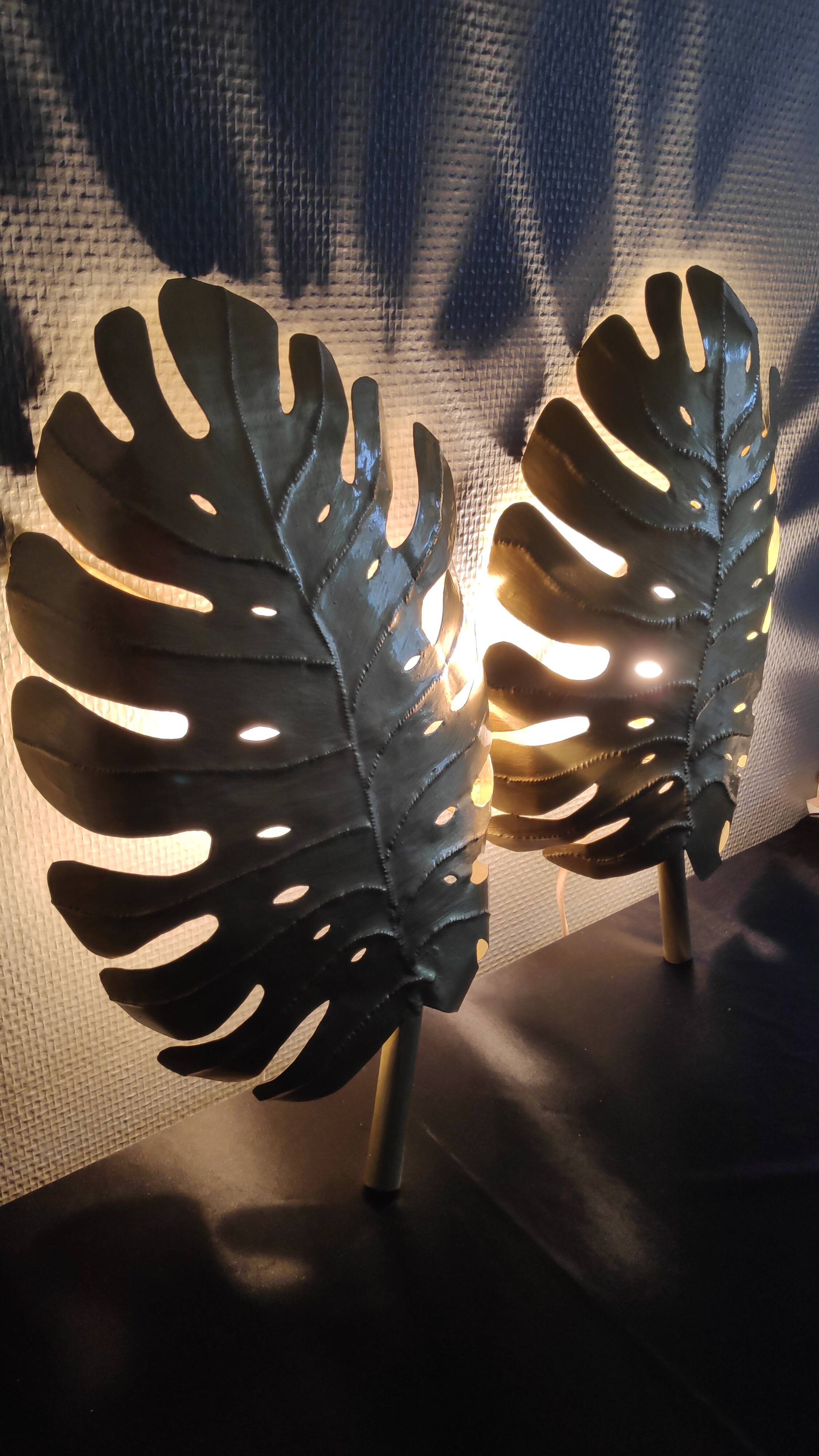 Pair of hammered gold metal wall lamps