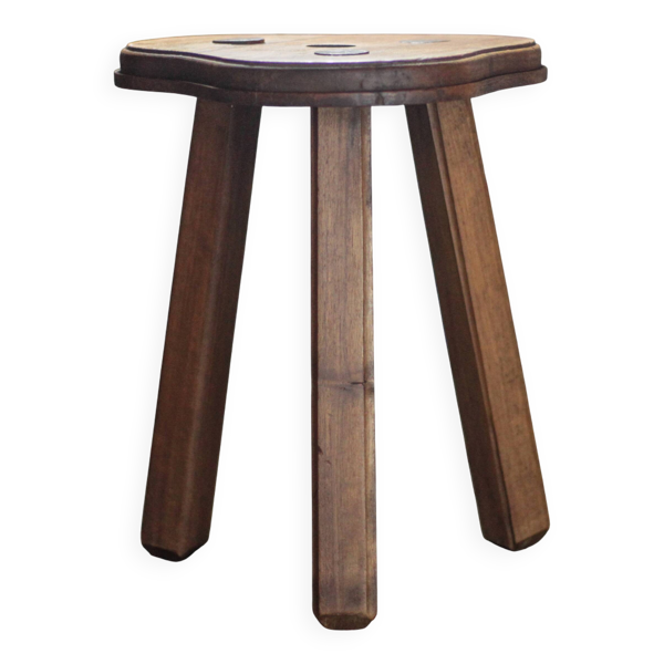 Tabouret vintage, tabouret bois, tabouret tripode , tabouret trilobé, porte