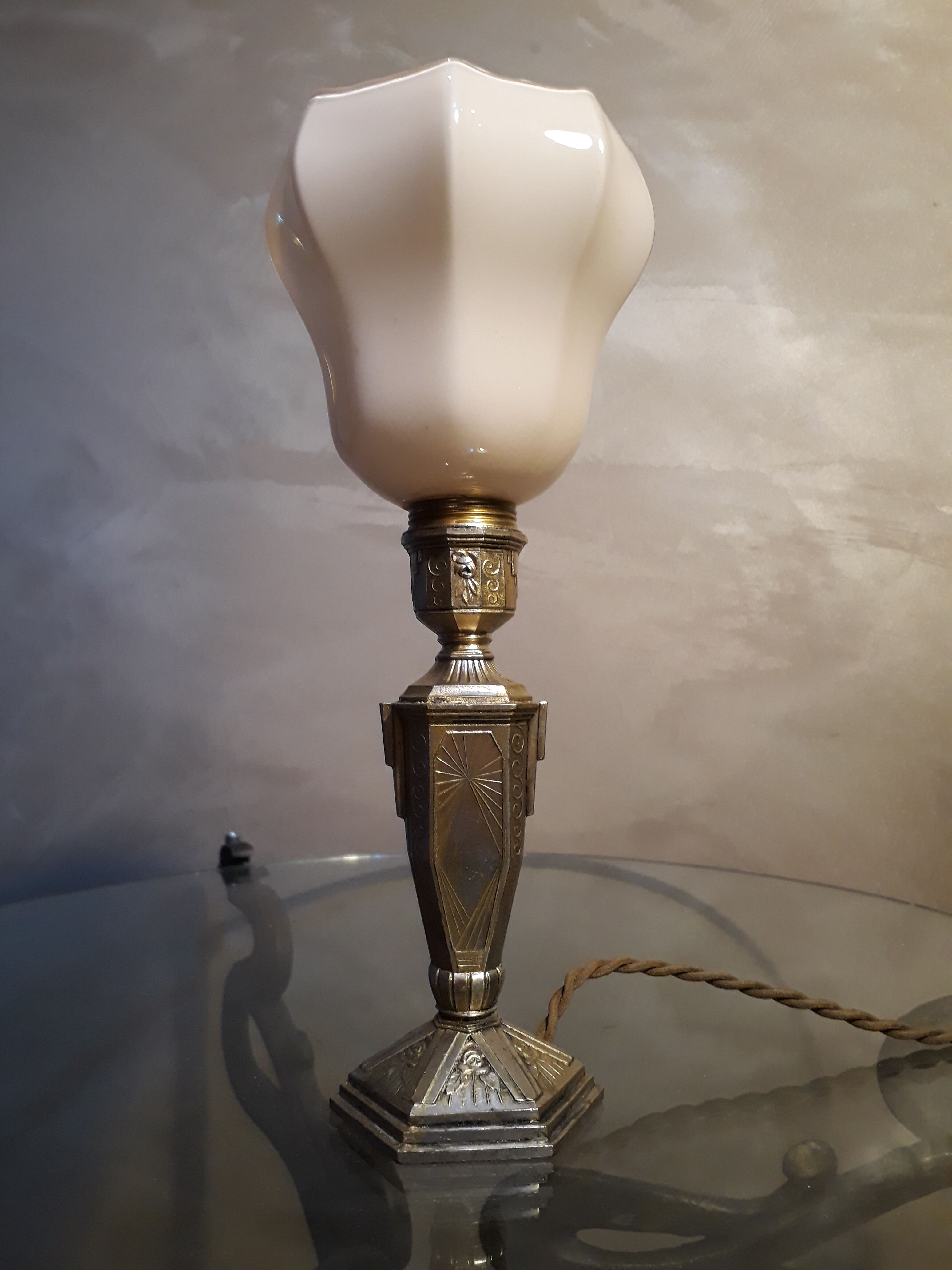 small art deco bedside lamp in gold patinated regule with its original 26x10 cord