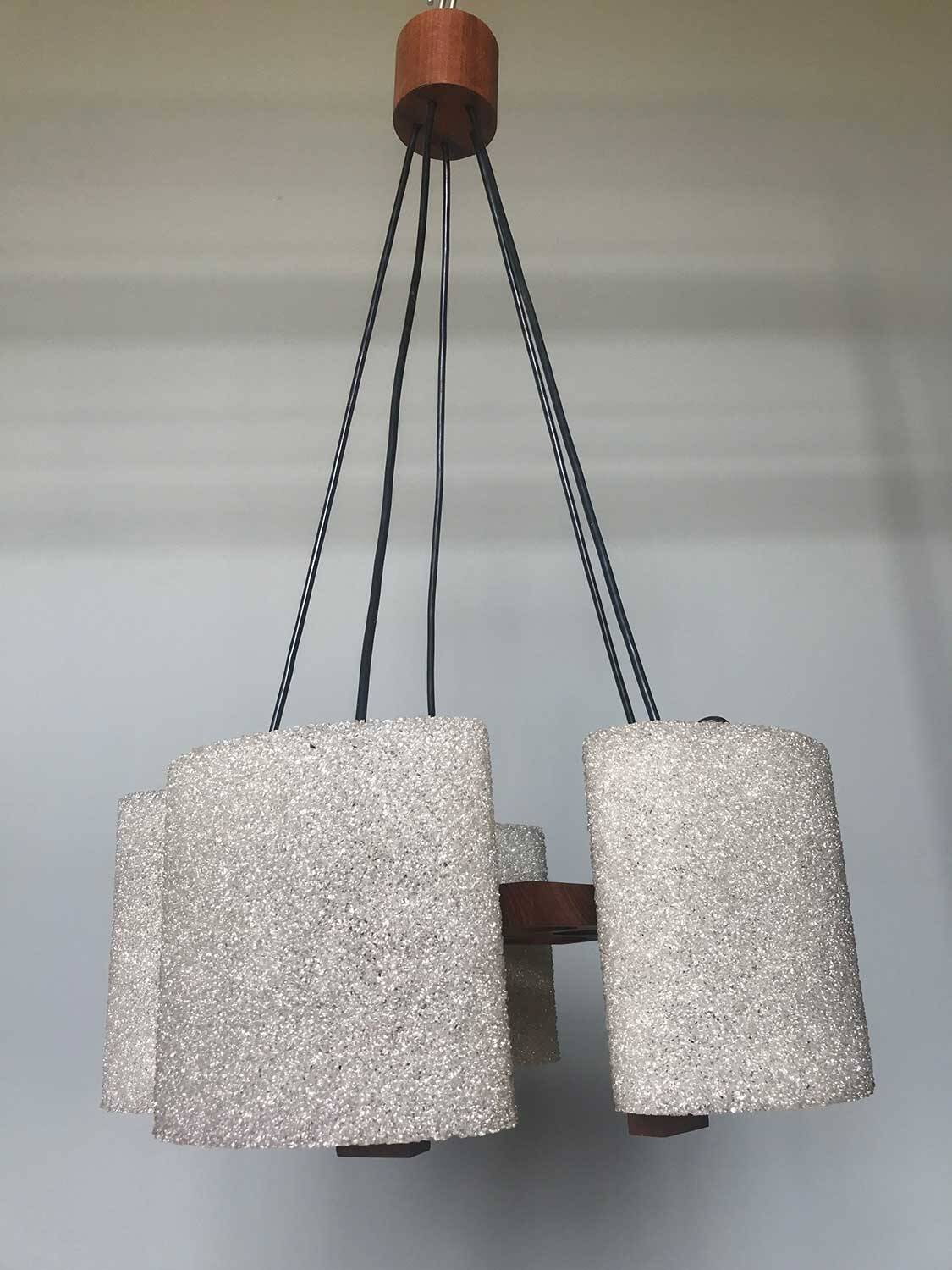 Pendant light in granite resin and wood, 1950s