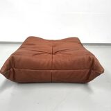 French Togo ottoman in cognac neck leather attributed to Michel Ducaroy for Ligne Roset