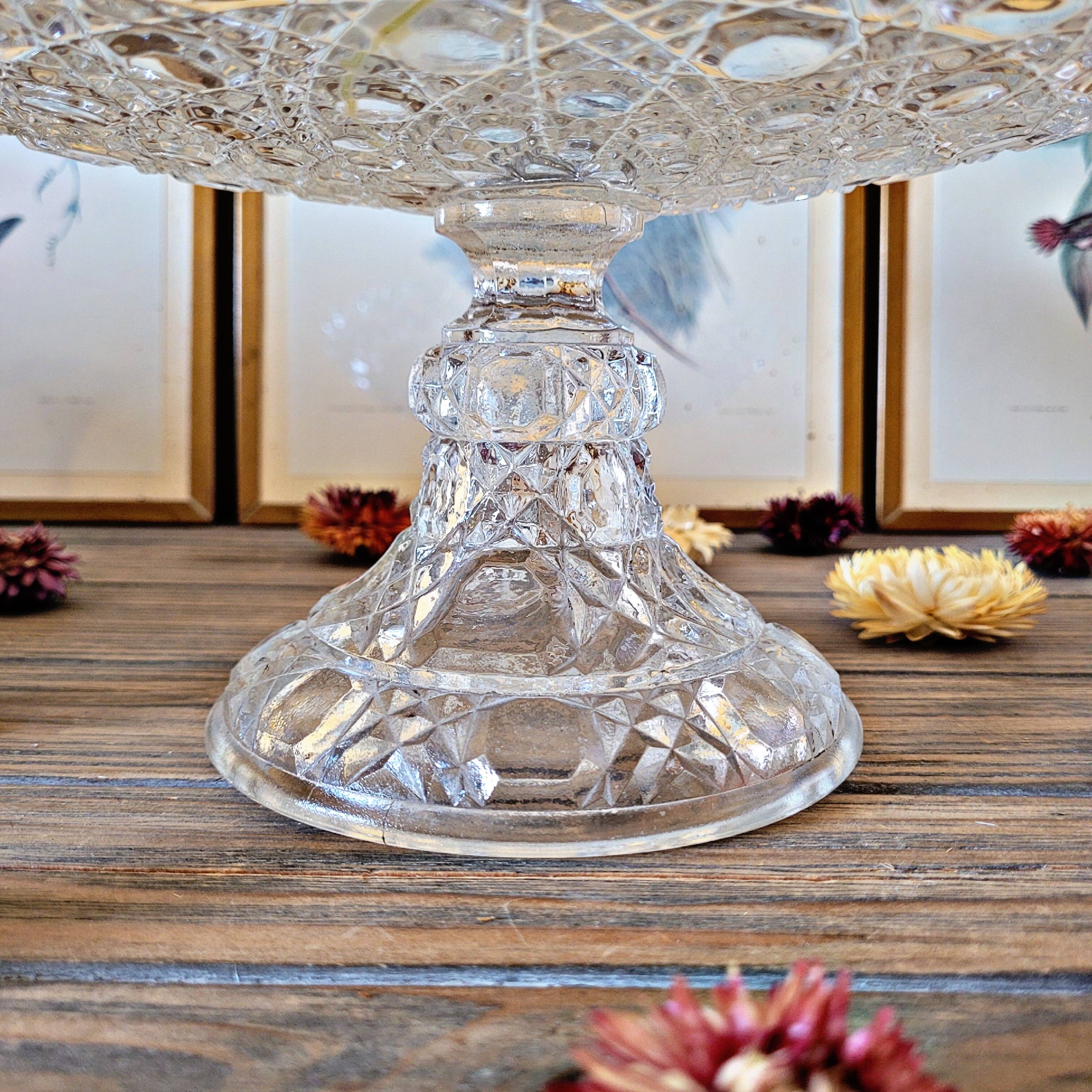 Molded glass compote bowl, geometric decoration