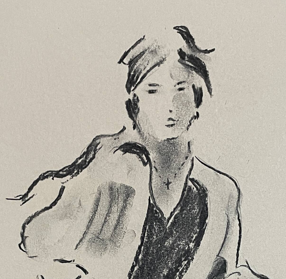 Signed charcoal drawing of a female portrait "lady"