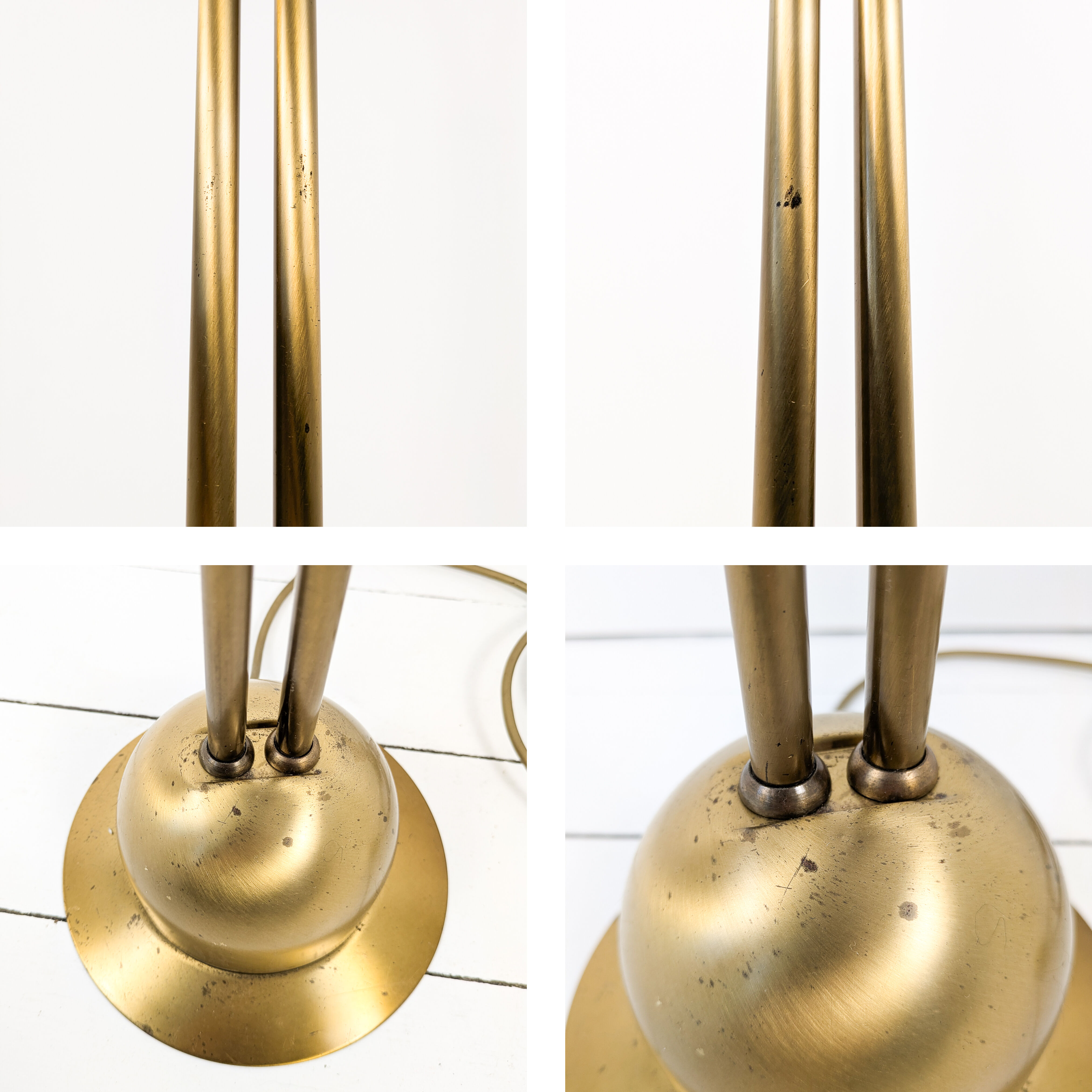 Lampadaire vintage Fischer à 2 têtes, laiton mat orientable