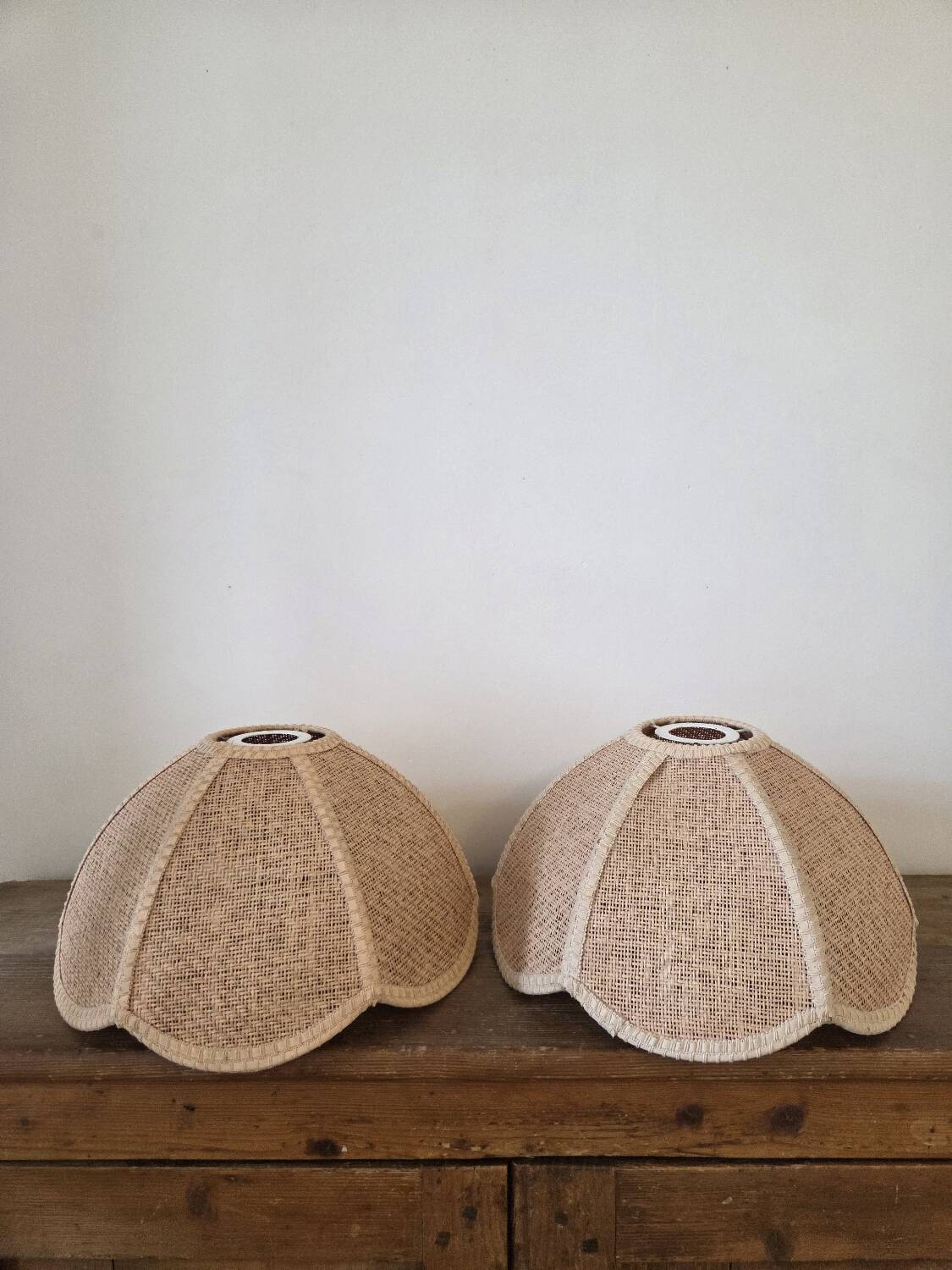 Pair of vintage rattan lampshades