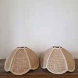 Pair of vintage rattan lampshades