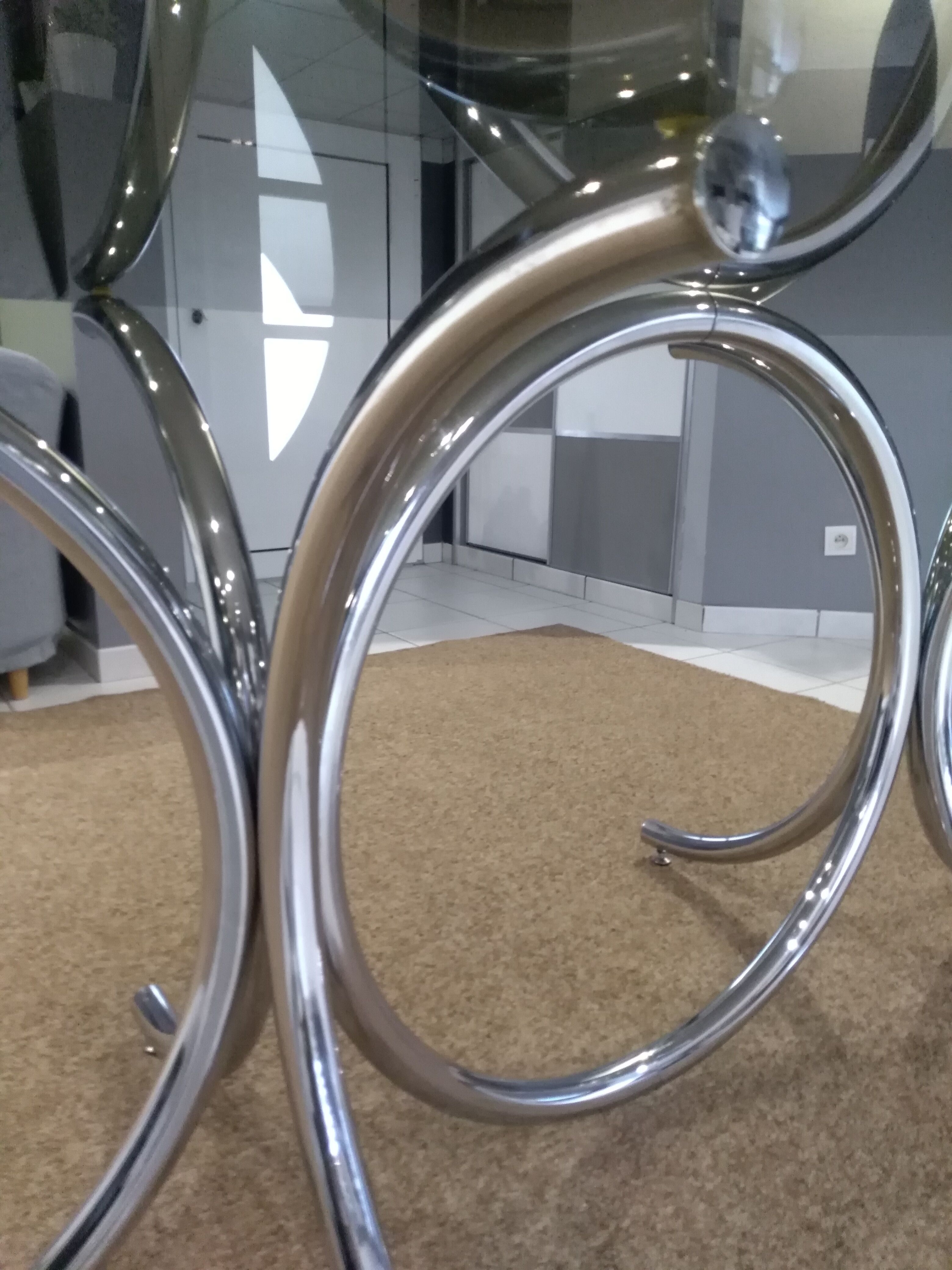 Glass table smoked oval vintage design 1970