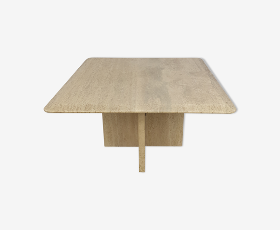 Table basse italienne travertin du milieu du siècle, années 1980