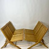 Vintage design solid wood scissor chairs from the 1970s