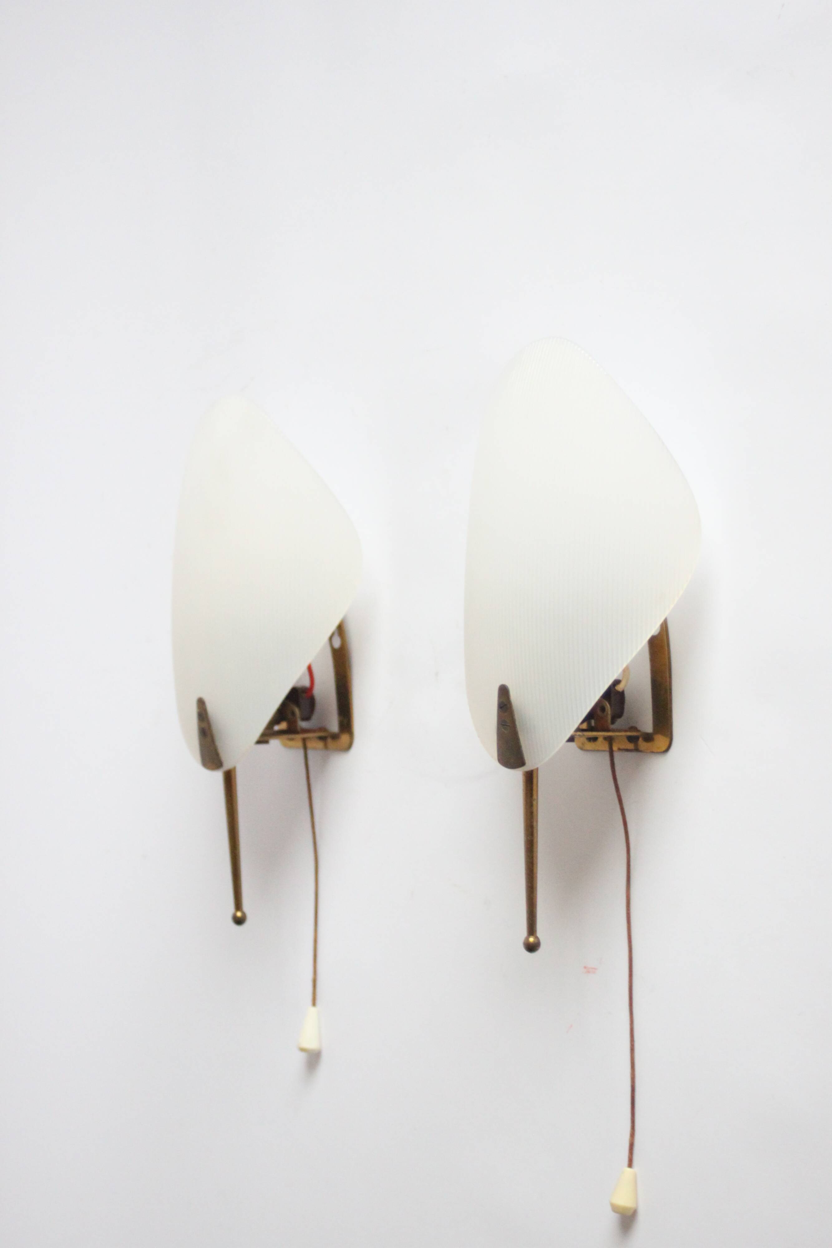 1950S leaf shaped brass and acrylic wall sconces