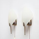 1950S leaf shaped brass and acrylic wall sconces
