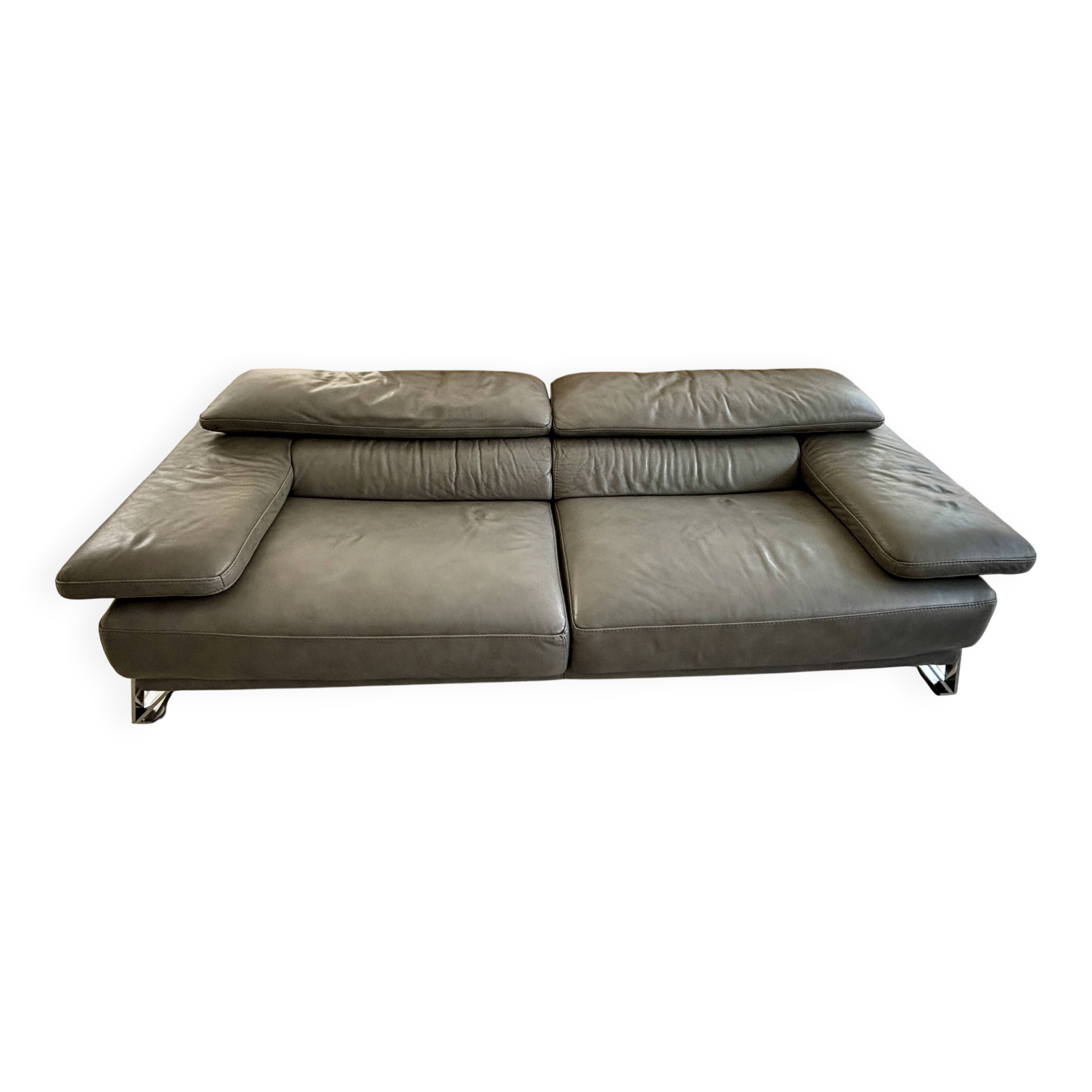 Roche bobois canapé digital - grey leather - 3 seats - 238 cm