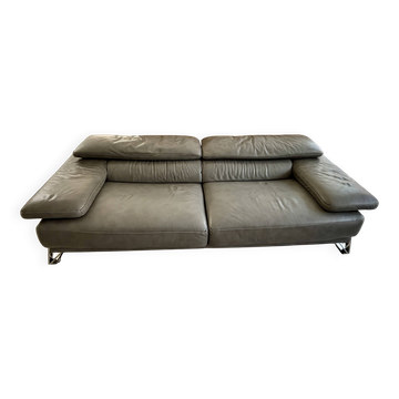 Canape roche bobois digital- cuir gris - 3 places -238 cm