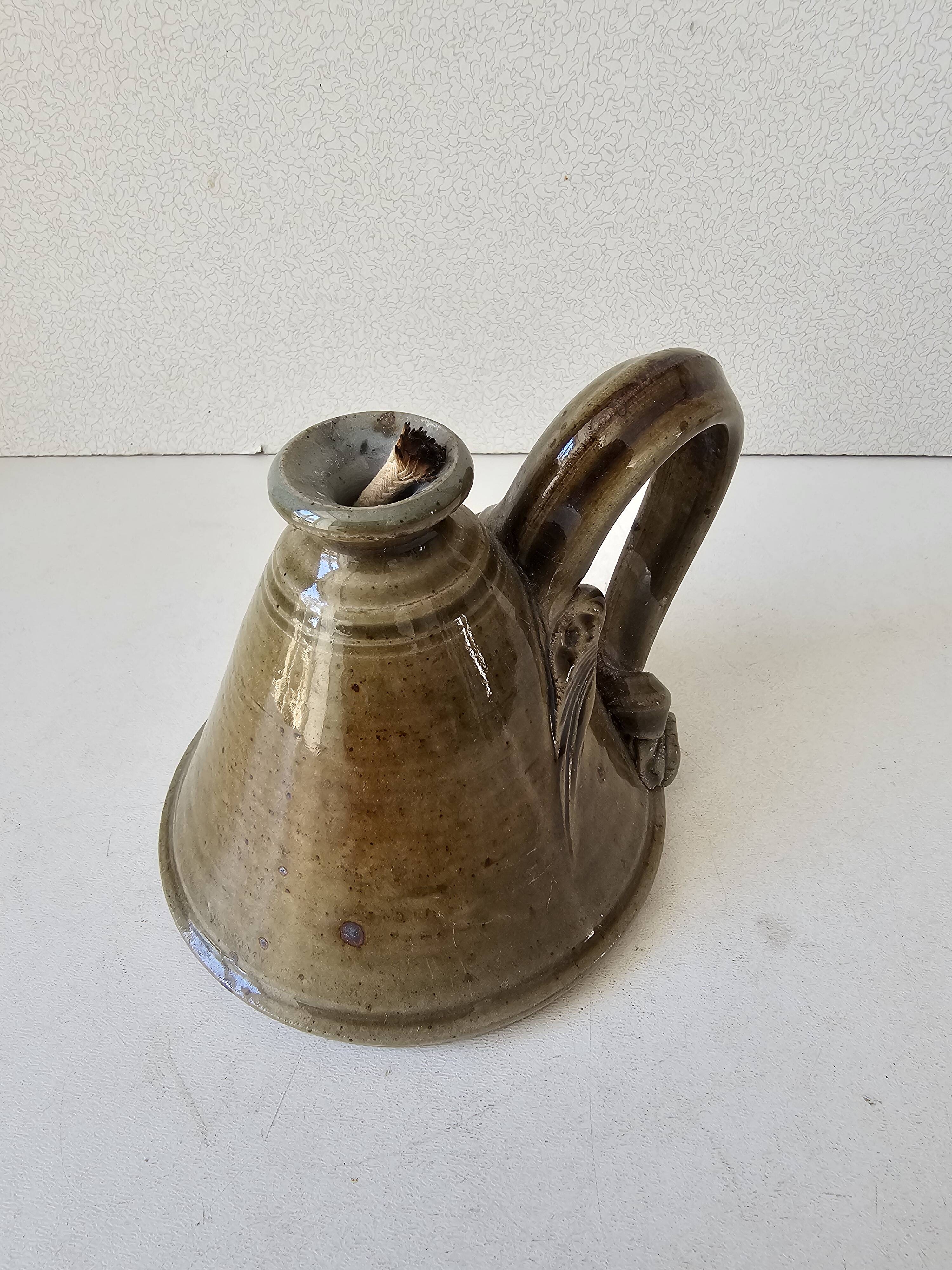 Ceramic candlestick signed Terre du Berry Les Chalets
