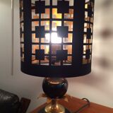 Lampe noire et or à décor de feuilles