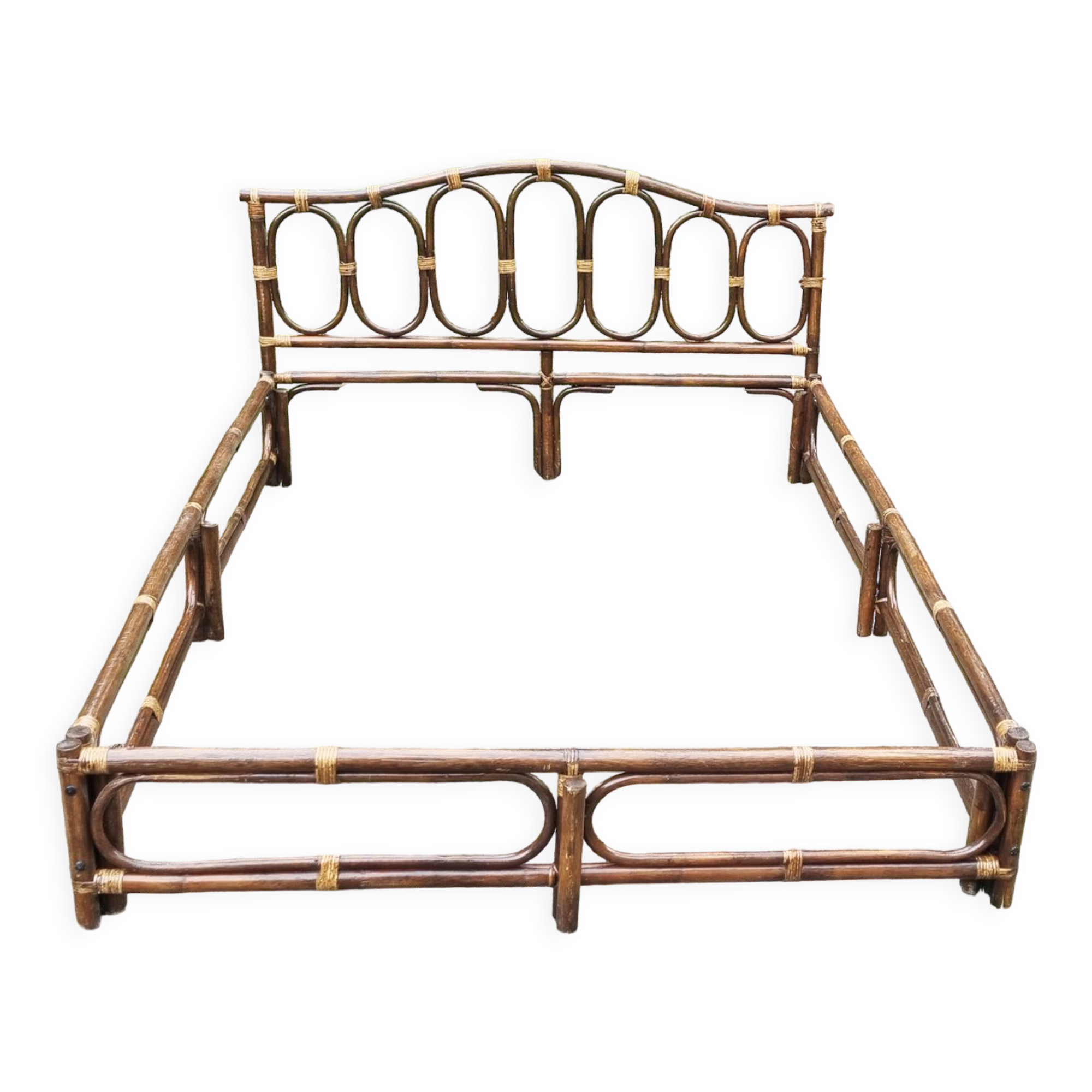 Double bed bamboo and rattan, vintage, 60s
