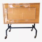 Low storage bar cabinet on casters from the 60s