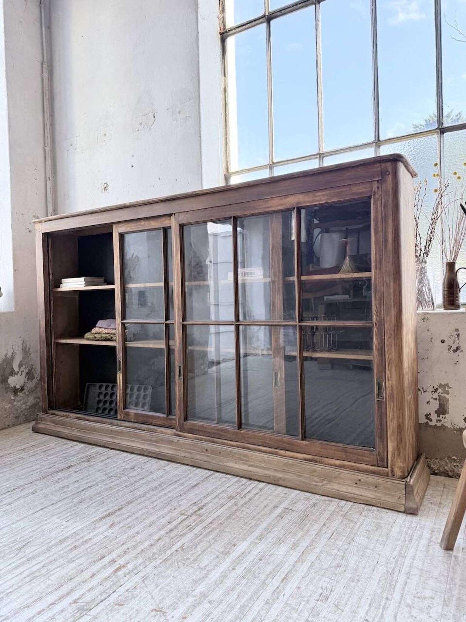 XXL industrial sideboard with glass doors