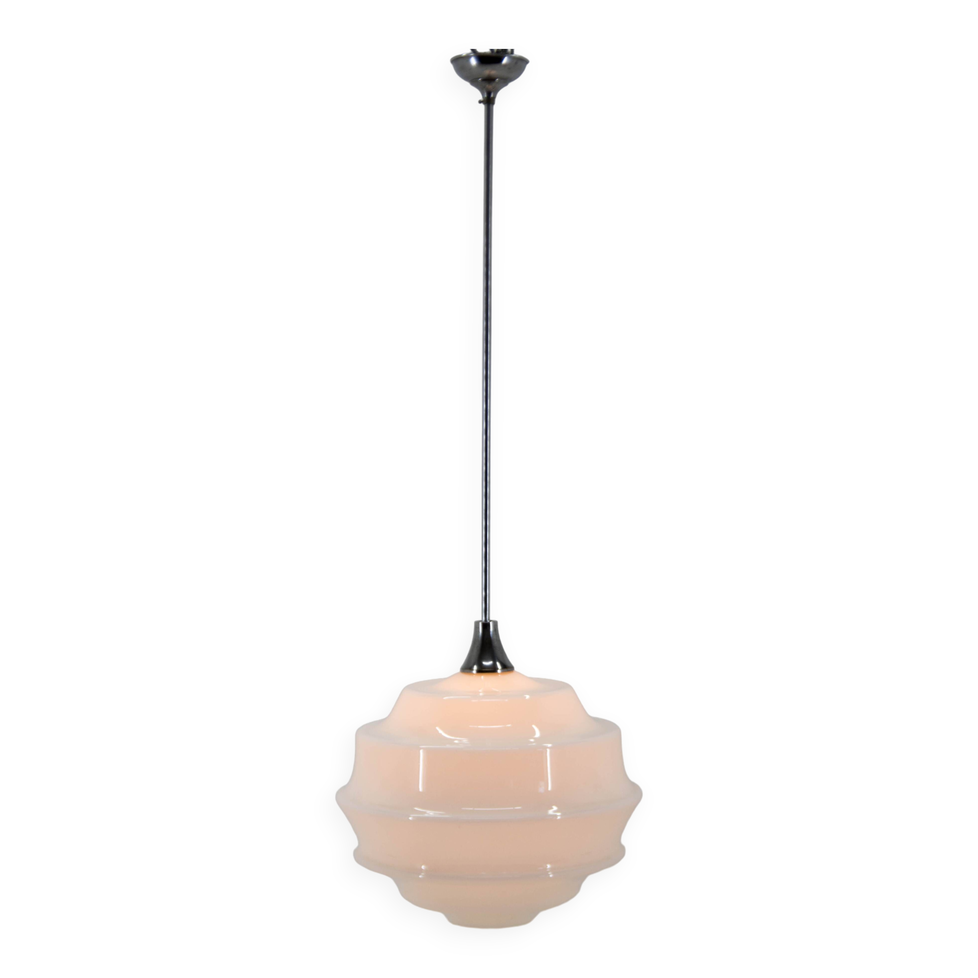 Huge Art Deco Glass Pendant, Czechoslovakia, 1940s