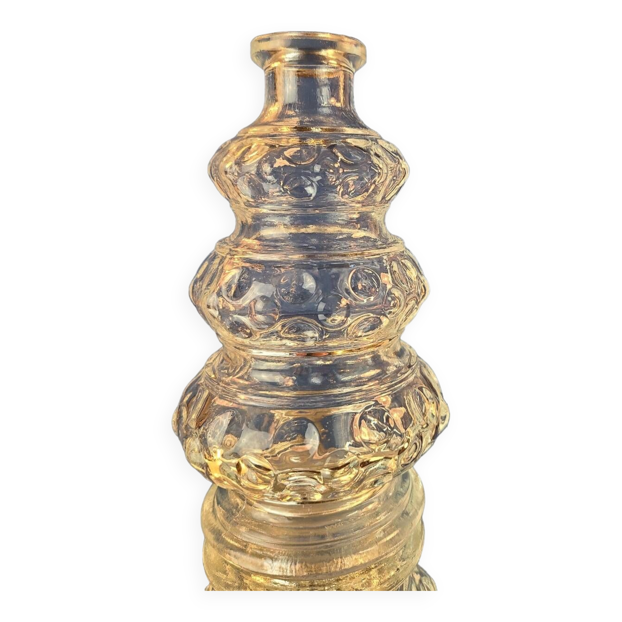 Old 3-branched stone candlestick cut with fine engravings