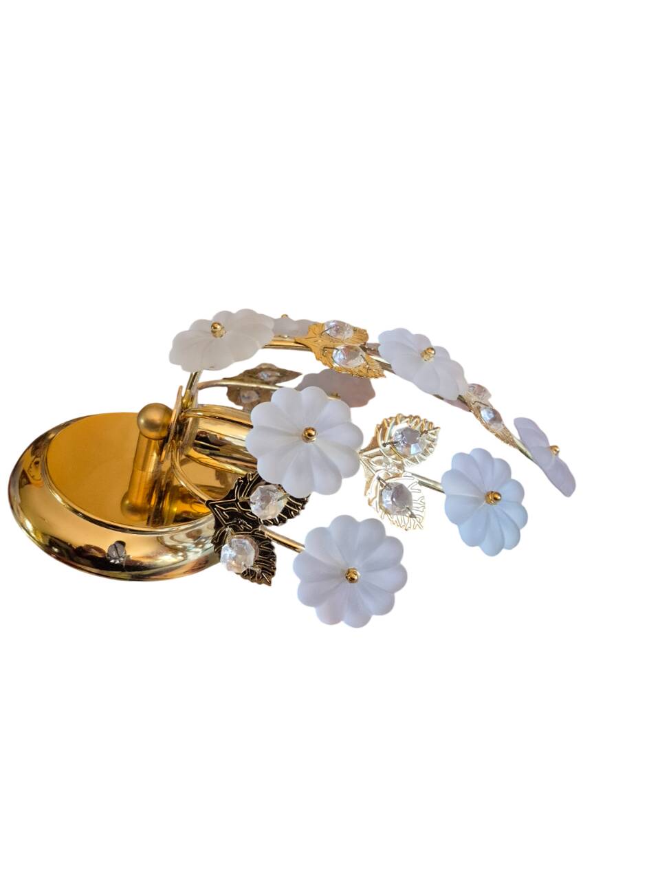 Pair of Banci Florence gold metal and crystal flower wall sconces