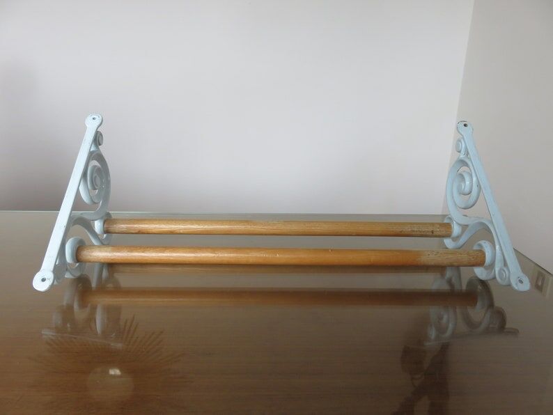 Towel rack in enamelled cast iron pale blue Art Deco 30s 40s