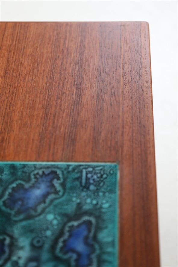 Filigree mid-century teak coffee table with tiles / 1960s / 1970s / Danish modern design